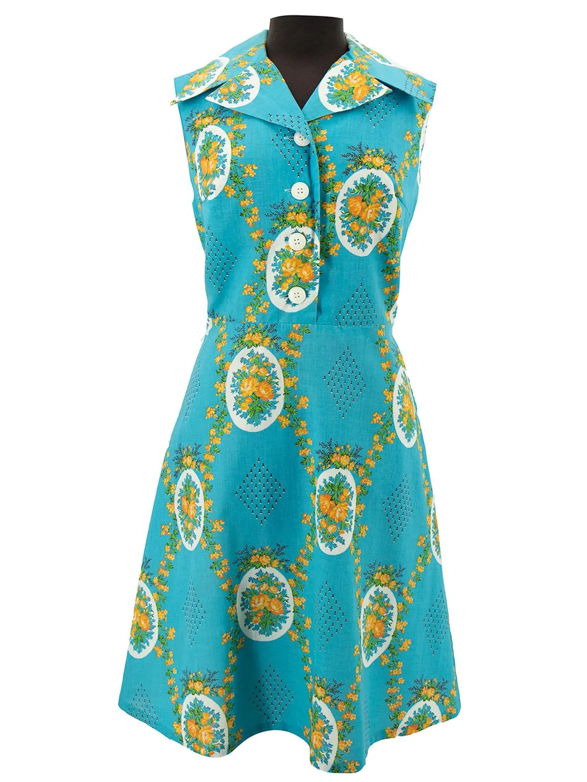 1960s Vintage Blue Oval Patterned Dress