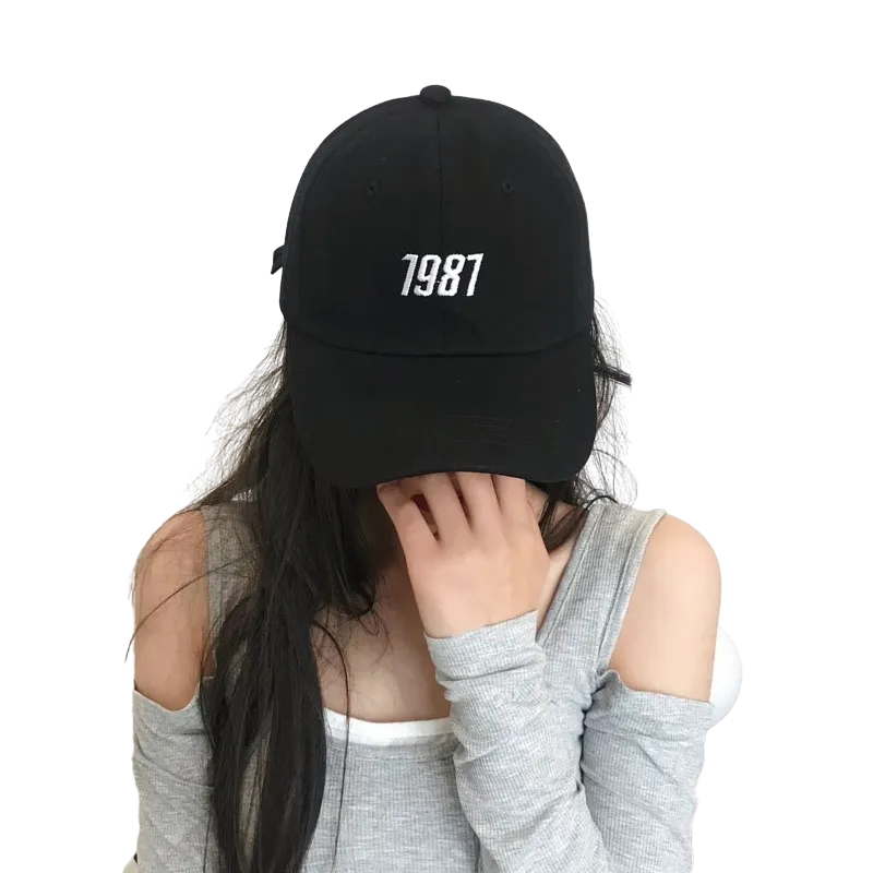 1987 Embroidery Graphic Baseball Caps Kpop Style Unisex Cotton Hats Mens Womens Black Navyblue Beige Stylish Casual