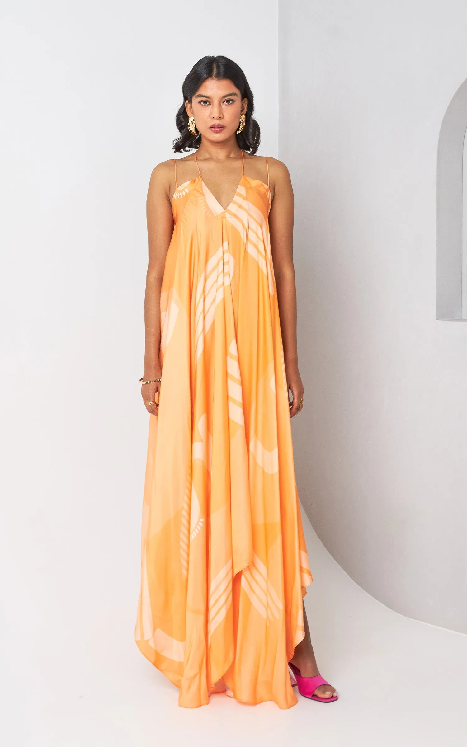 Abstract Printed Drape Dress