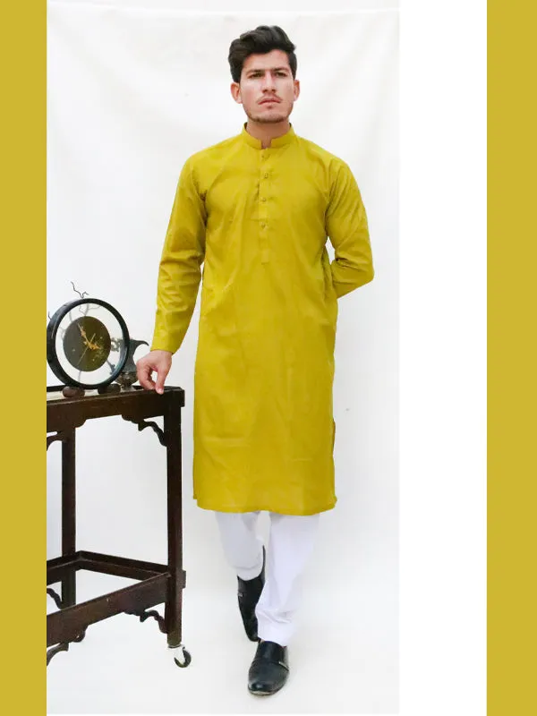 AM Men's Festive Plain Kurta Bright Yellow