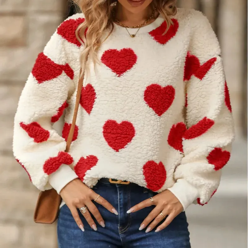 Amor Heart Patterned Sweater - Red