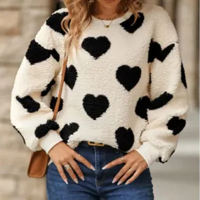 Amor Heart Patterned Sweater -Black