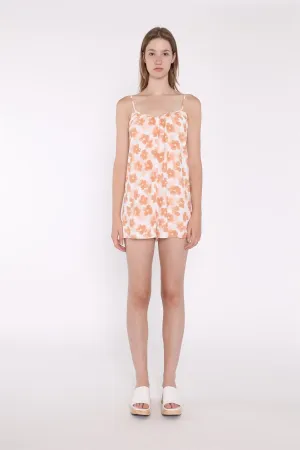 Apricot Blurred-Flower Strappy Loose-Fit-Playsuit