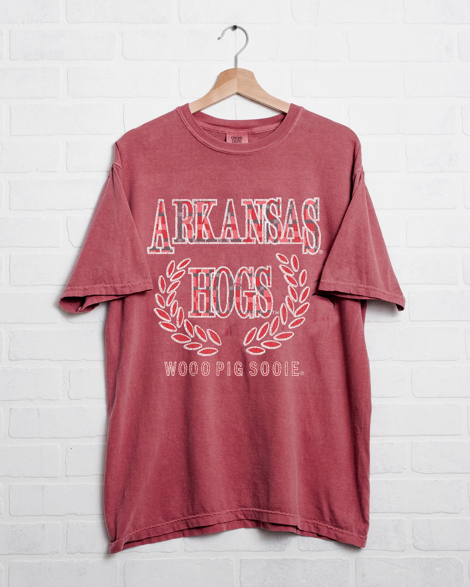 Arkansas Razorbacks Plaid Crest Cardinal Tee