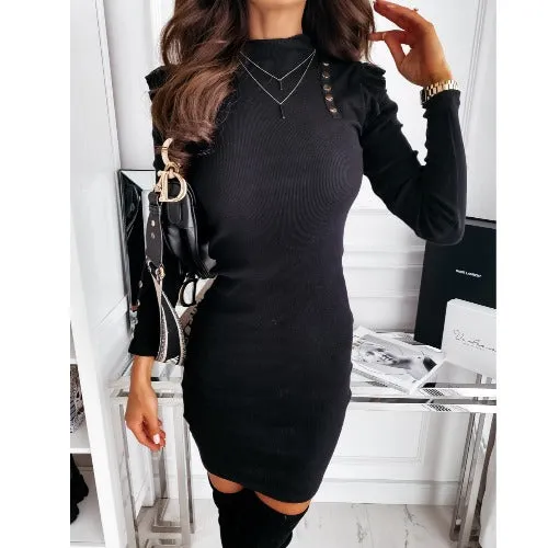 Autumn and winter women's clothing knitted wool trend self-cultivation temperament hip dress women's clothing