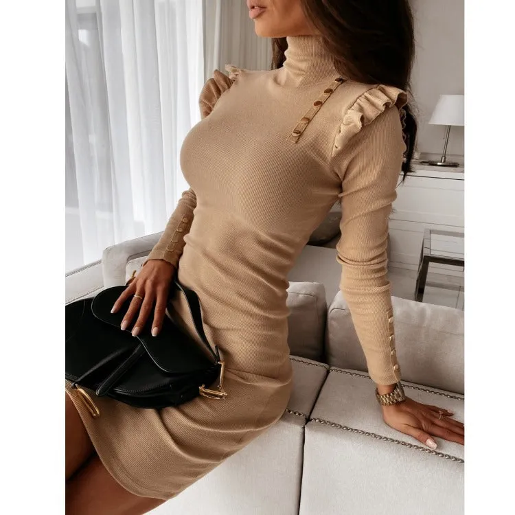 Autumn and winter women's clothing knitted wool trend self-cultivation temperament hip dress women's clothing