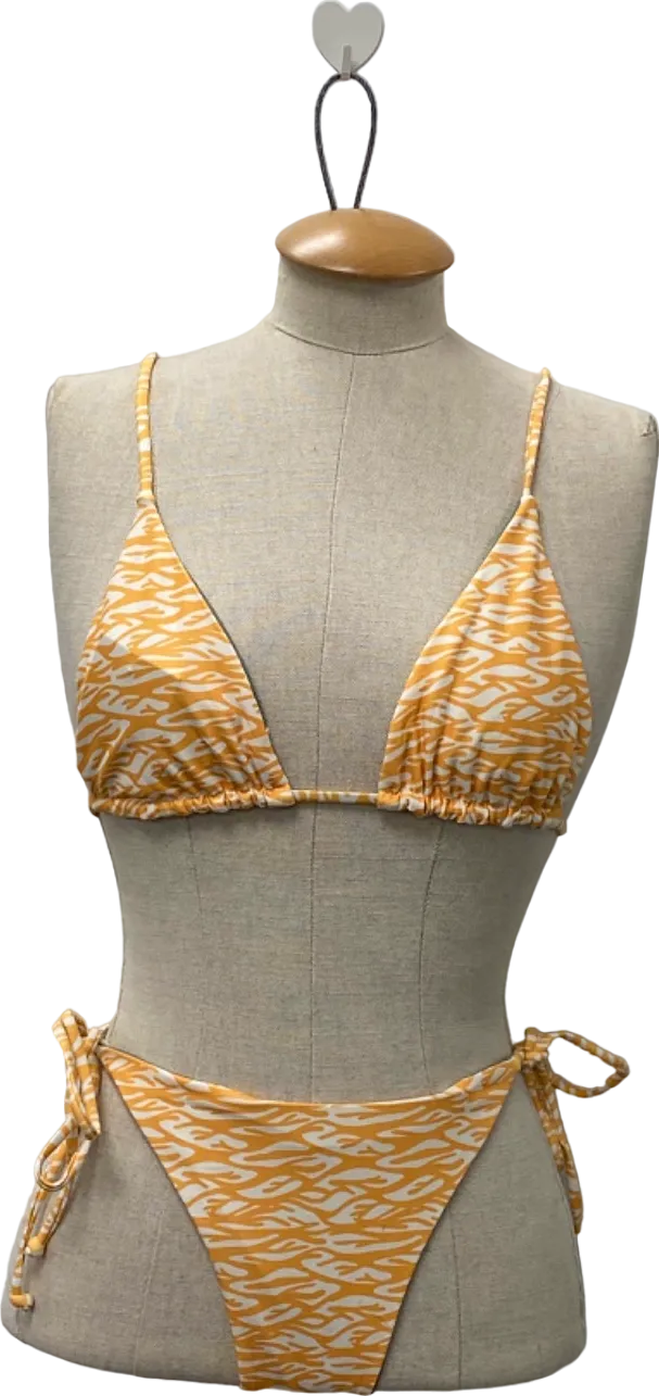 Beach Bums Yellow/White Patterned Bikini Set UK Small