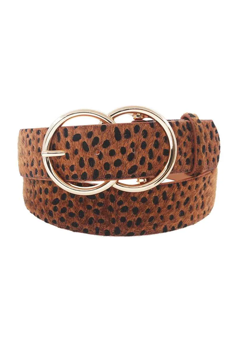 Beige Brown Cognac Color Stylish Cheetah Fur and Pattern Waist Belt