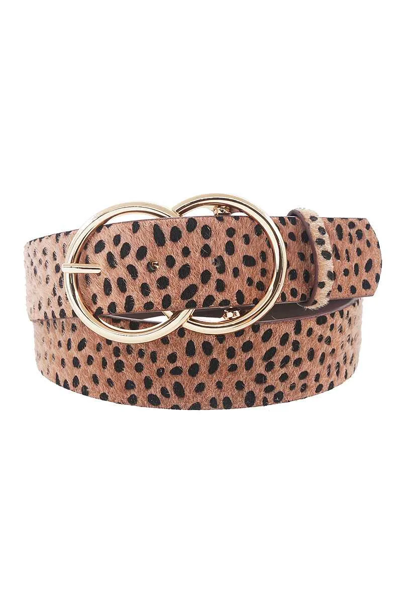 Beige Brown Cognac Color Stylish Cheetah Fur and Pattern Waist Belt