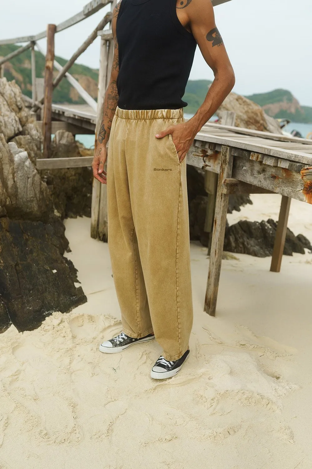 Beige Faded Loose Fit Pants