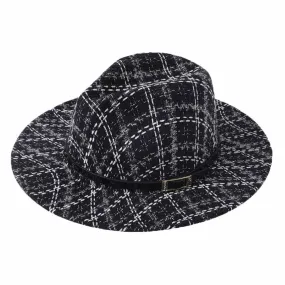 Belt Band Accented Check Patterned Fedora Hat