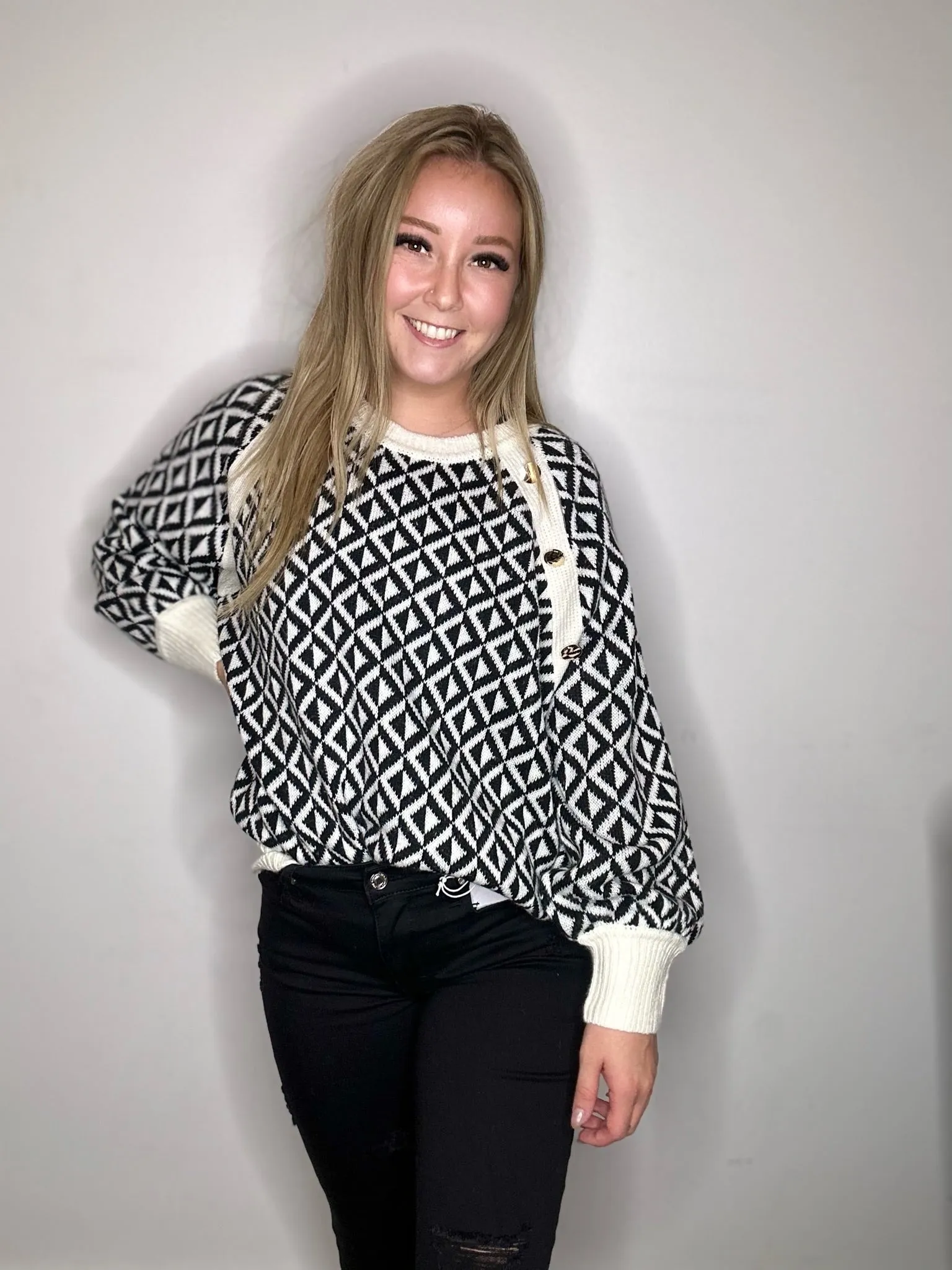 Black Patterned Sweater Top