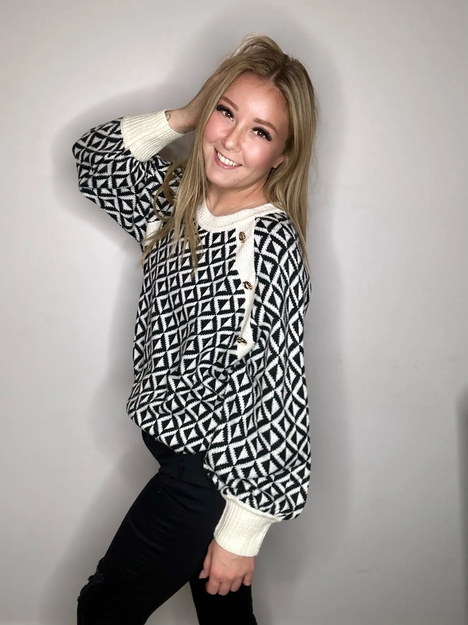 Black Patterned Sweater Top