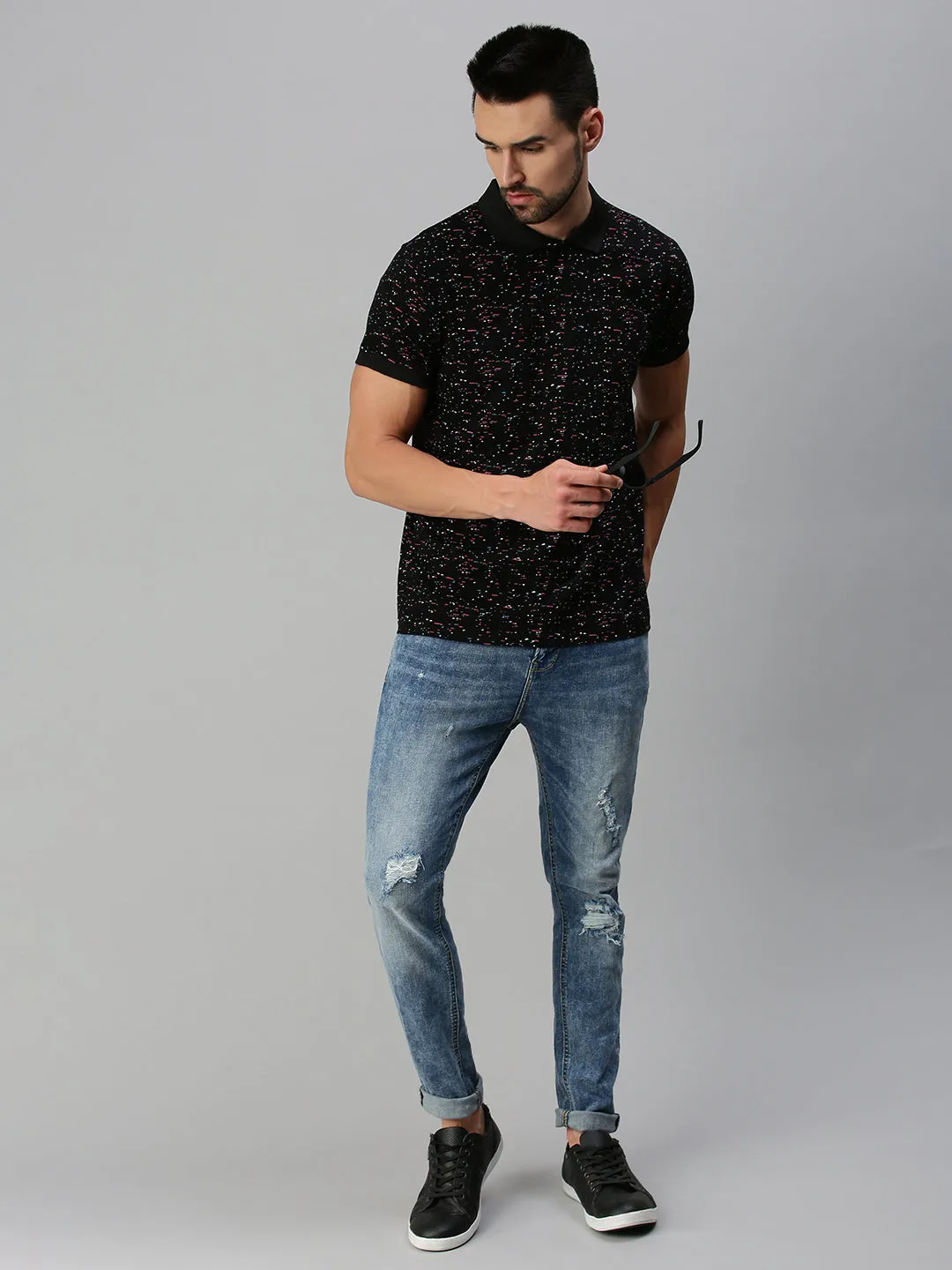 Black Printed Polo Tshirt