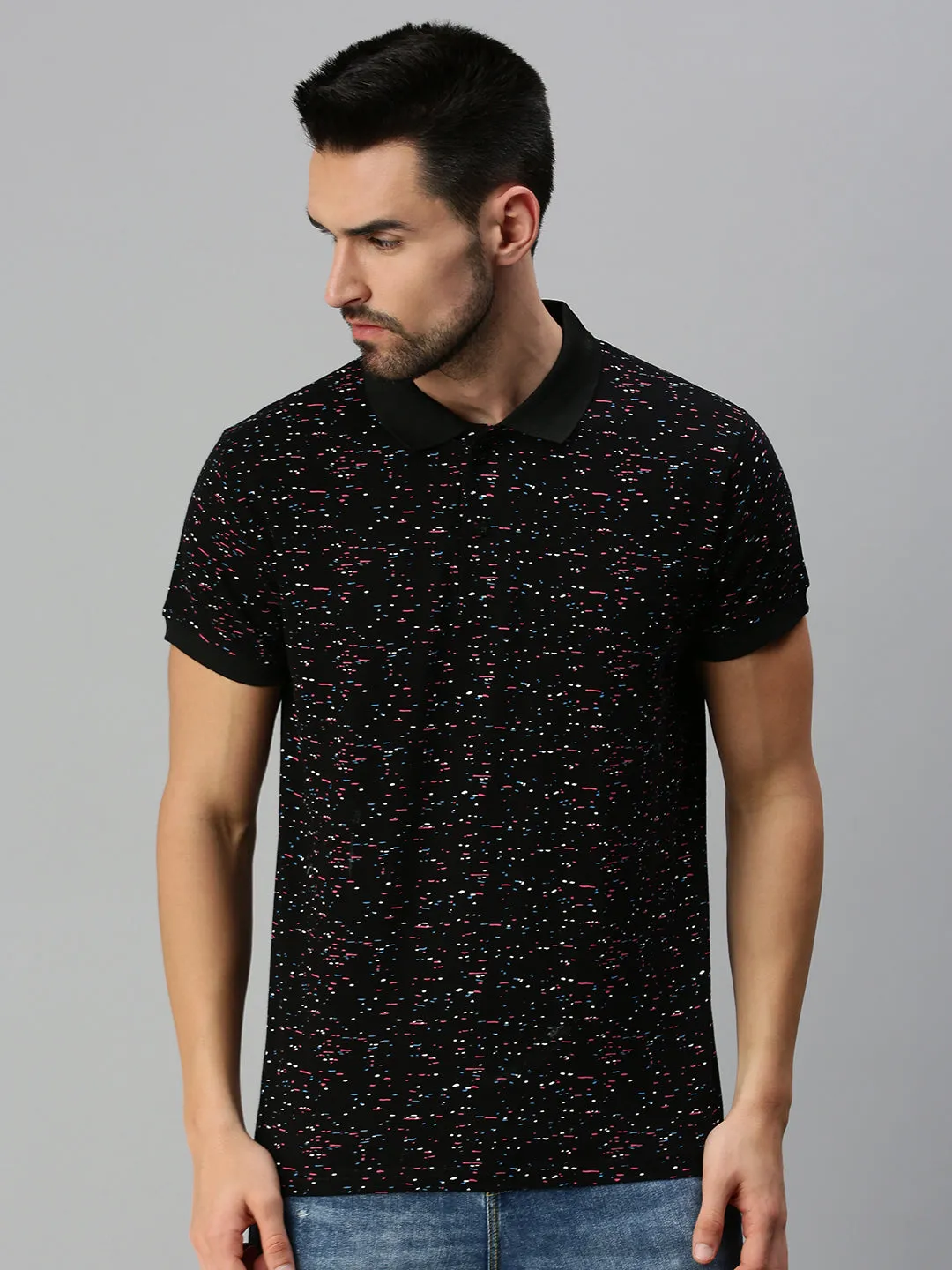 Black Printed Polo Tshirt