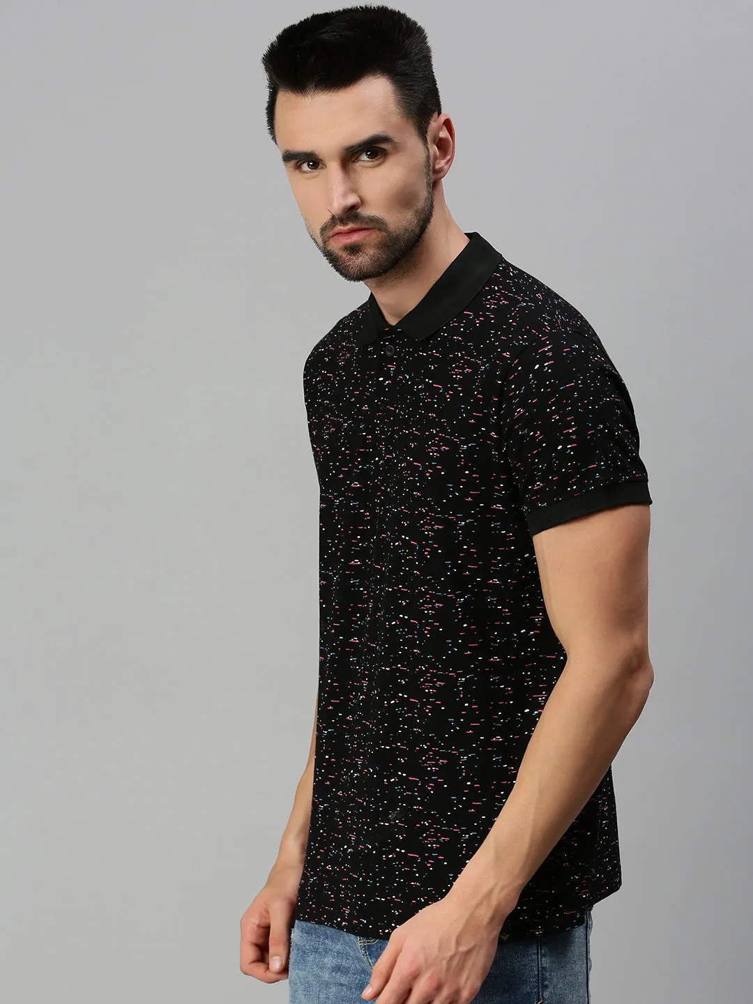 Black Printed Polo Tshirt