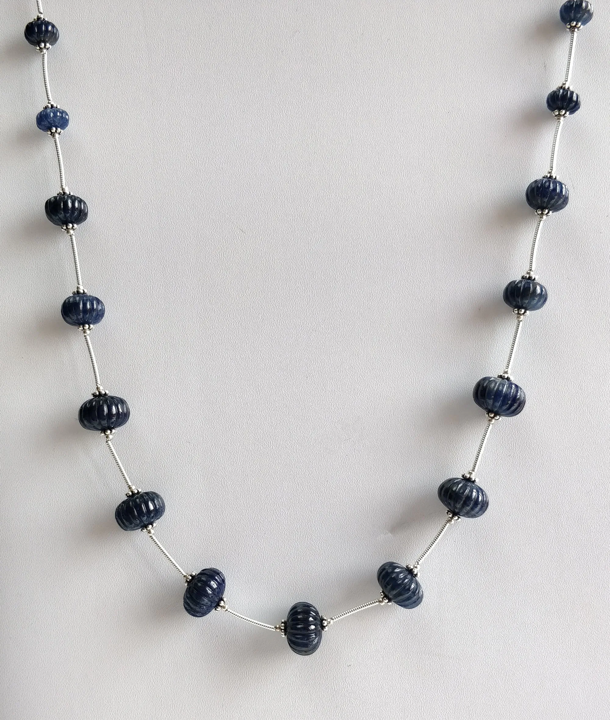 BLUE SAPPHIRE Gemstone Carving Loose Beads: 151.00cts Natural Untreated Sapphire Round Shape Hand Carved Melon Beads 8mm - 12mm For Necklace