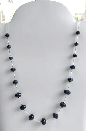 BLUE SAPPHIRE Gemstone Carving Loose Beads: 151.00cts Natural Untreated Sapphire Round Shape Hand Carved Melon Beads 8mm - 12mm For Necklace