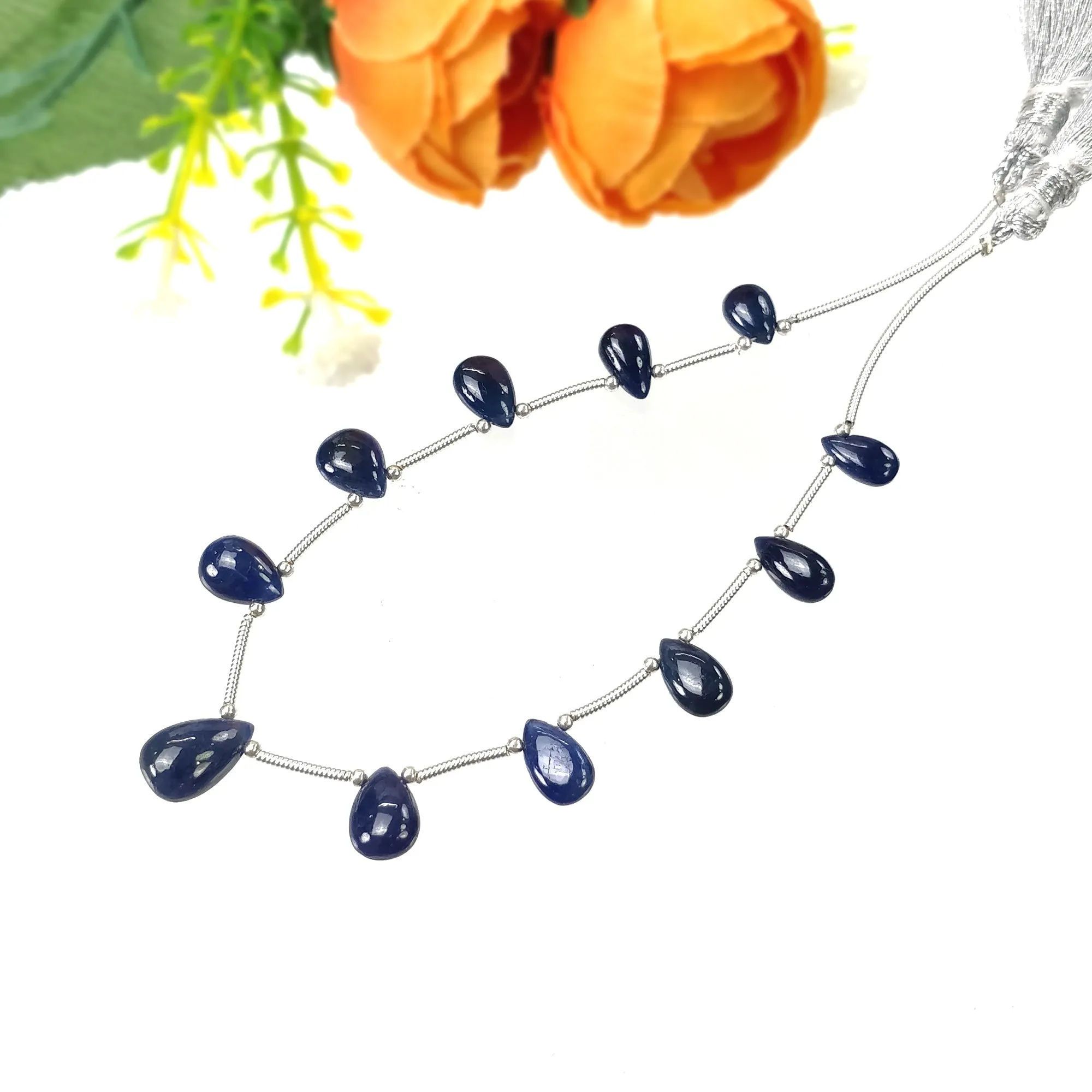 BLUE SAPPHIRE Gemstone Loose Beads : 26.85cts Natural Untreated Sapphire Plain Almond Beads 8*5.5mm - 11*7.5mm