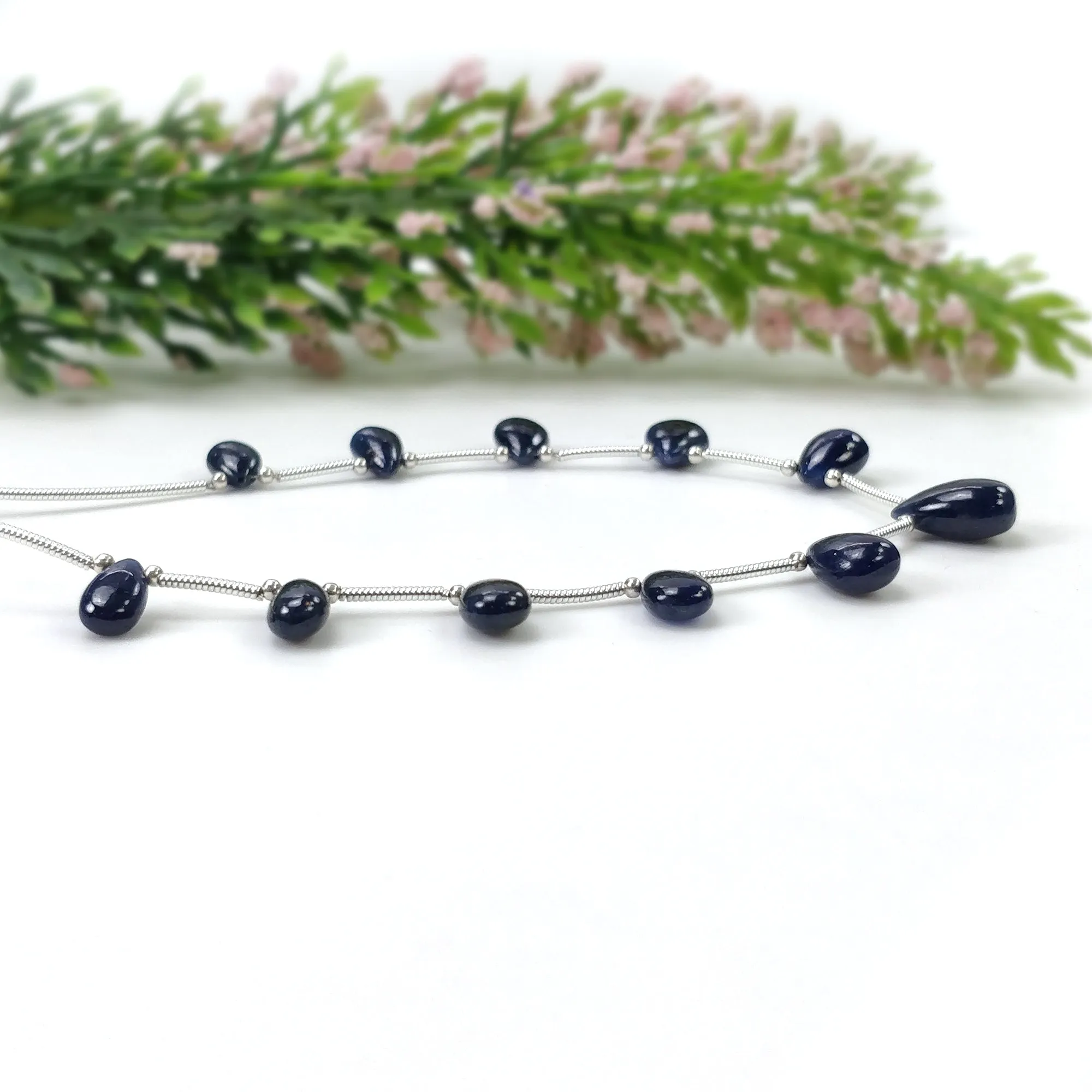 BLUE SAPPHIRE Gemstone Loose Beads : 26.85cts Natural Untreated Sapphire Plain Almond Beads 8*5.5mm - 11*7.5mm