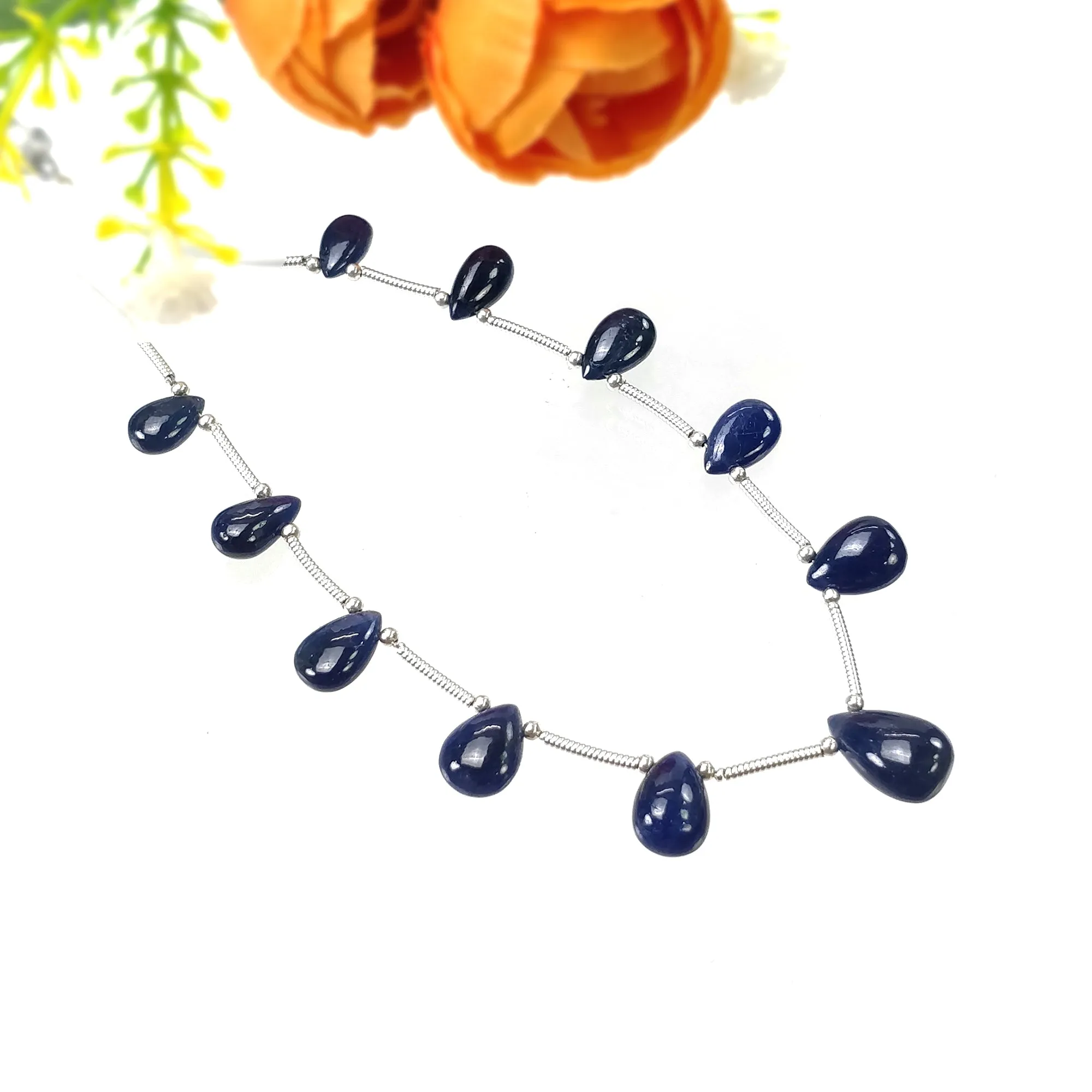 BLUE SAPPHIRE Gemstone Loose Beads : 26.85cts Natural Untreated Sapphire Plain Almond Beads 8*5.5mm - 11*7.5mm