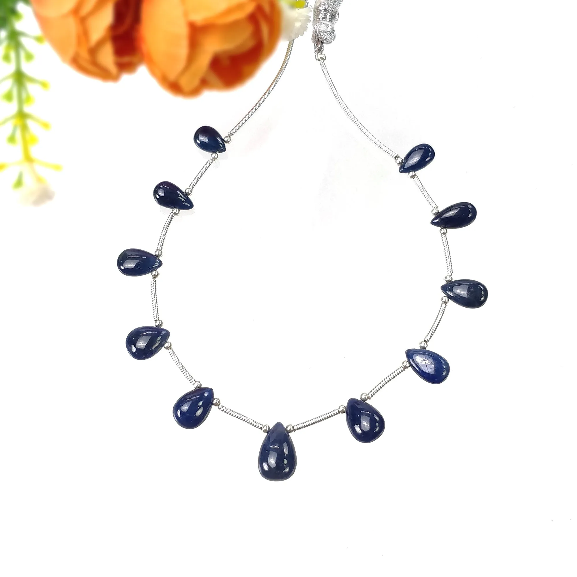 BLUE SAPPHIRE Gemstone Loose Beads : 26.85cts Natural Untreated Sapphire Plain Almond Beads 8*5.5mm - 11*7.5mm