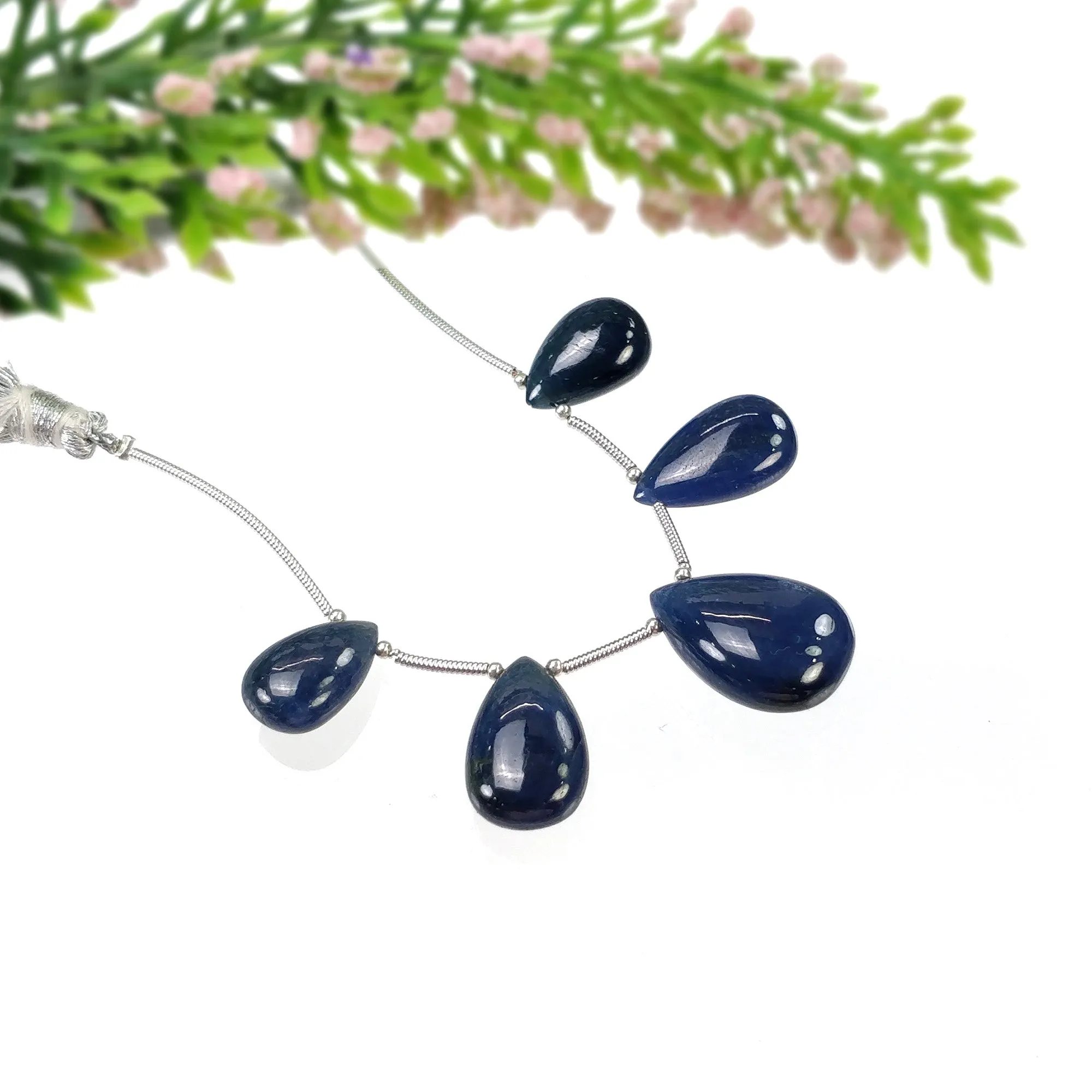 BLUE SAPPHIRE Gemstone Loose Beads : 65.85cts Natural Untreated Sapphire Plain Almond Beads 14*9.5mm - 20*14.5mm