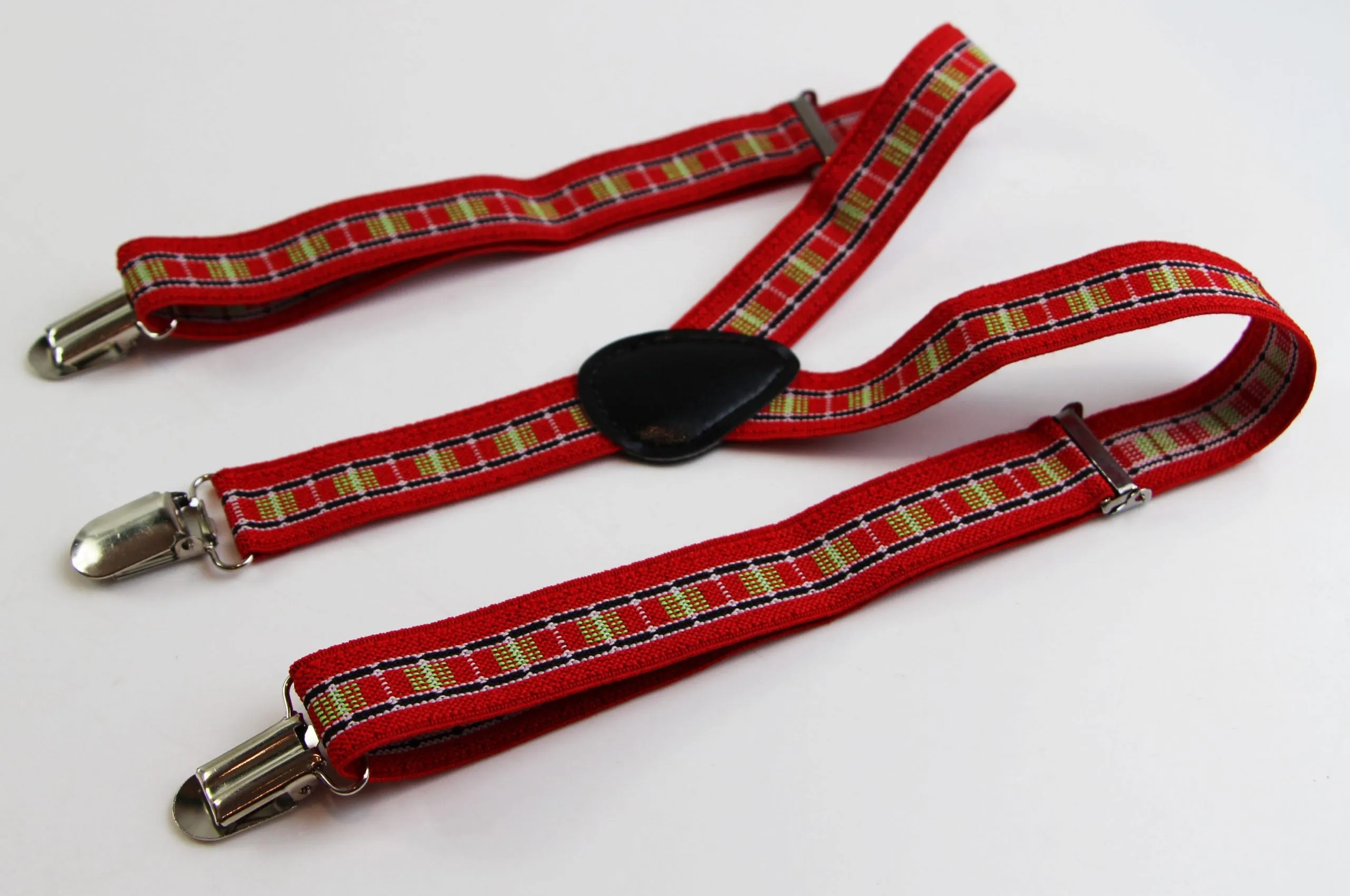 Boys Adjustable Red Train Tracks Patterned Suspenders