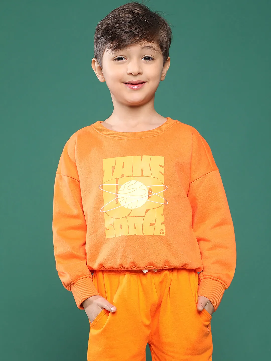 Boys Orange Printed Sweatshirt