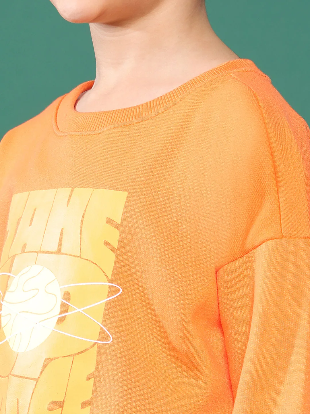 Boys Orange Printed Sweatshirt