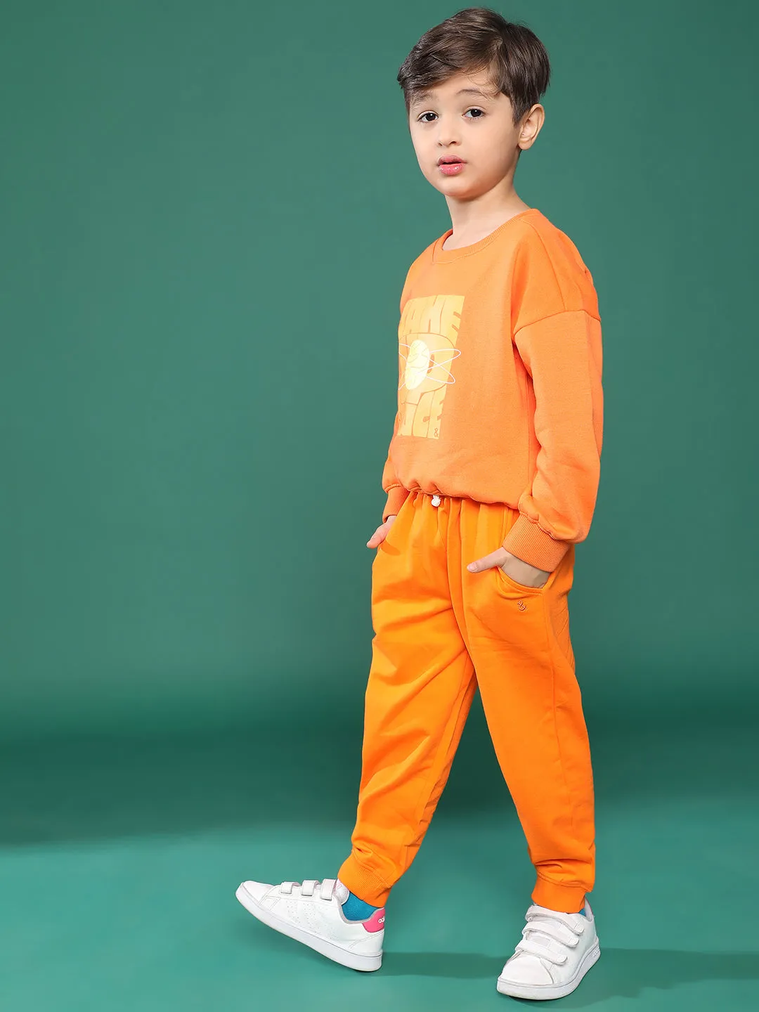 Boys Orange Printed Sweatshirt