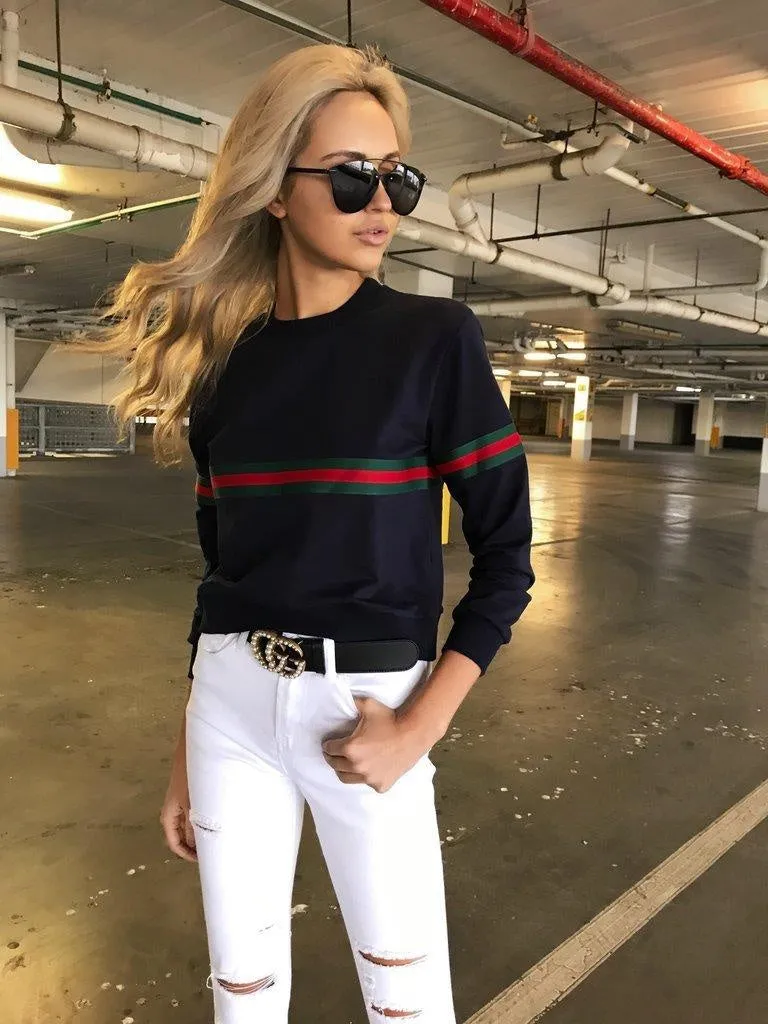 Brandstyle Loose Fitting Rainbow Colorblock Women's Crewneck Sweatshirt