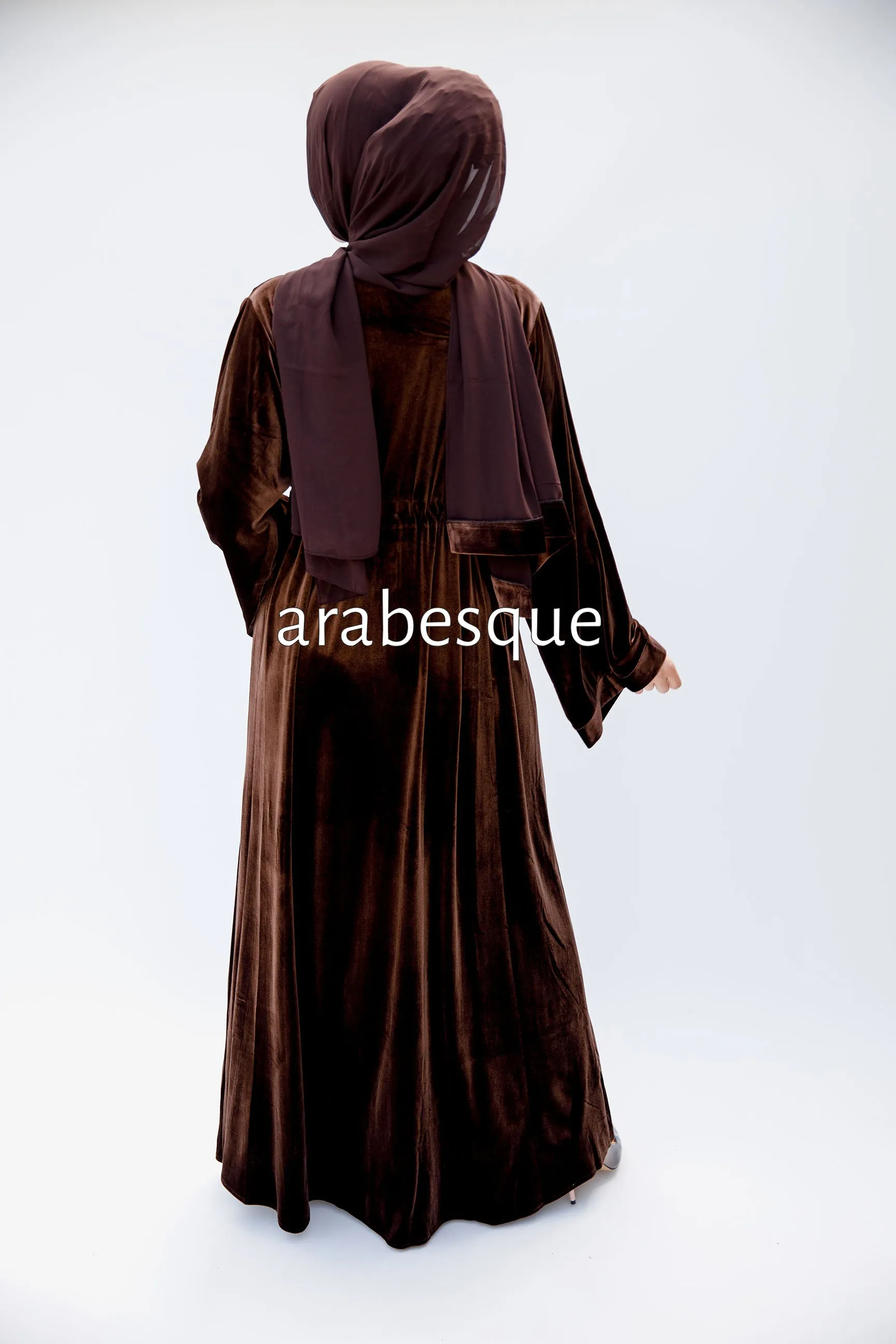 Brown Plain Velvet Open Abaya