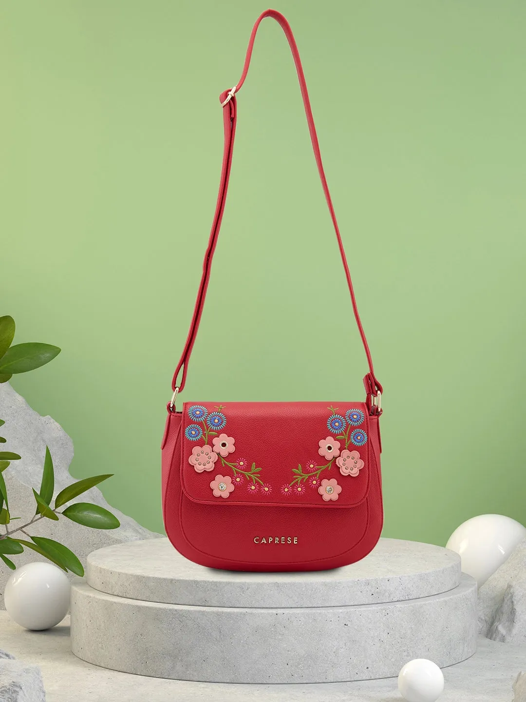 Caprese Erica Sling Medium Embroidered Women'S Stylish Bag Maroon