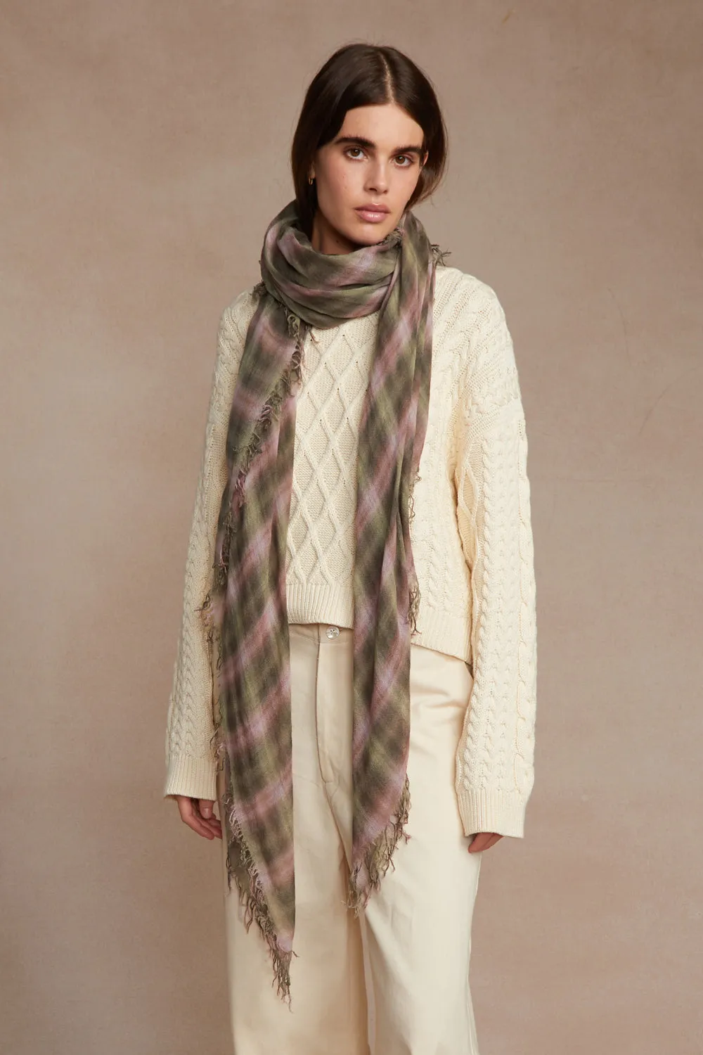 Cashmere and Silk Scarf Forest Plaid