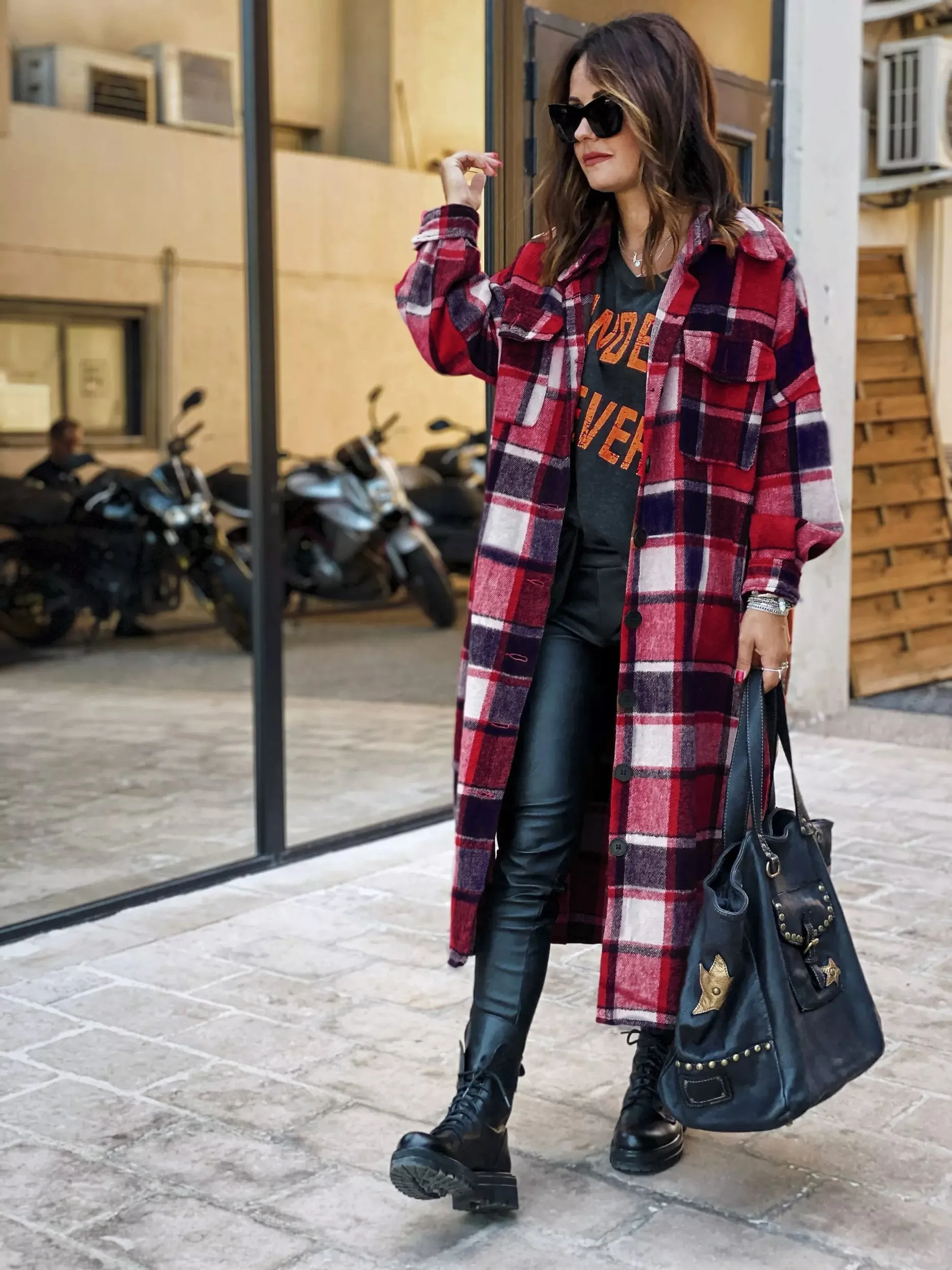 Casual Long Sleeve Loose Button Down Long Plaid Outerwear