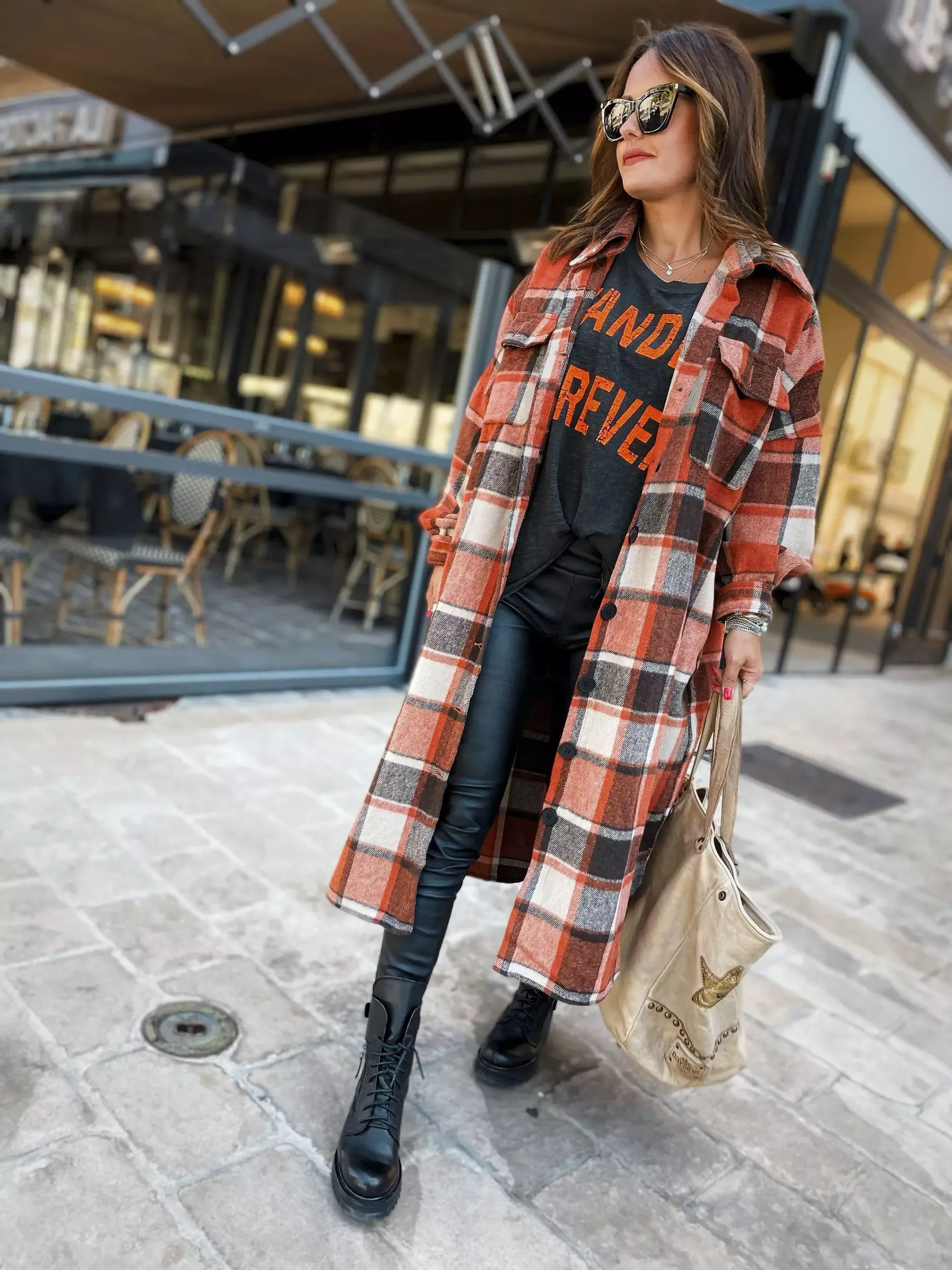 Casual Long Sleeve Loose Button Down Long Plaid Outerwear