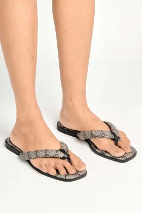 Char Patterned Flat Sliders in Black