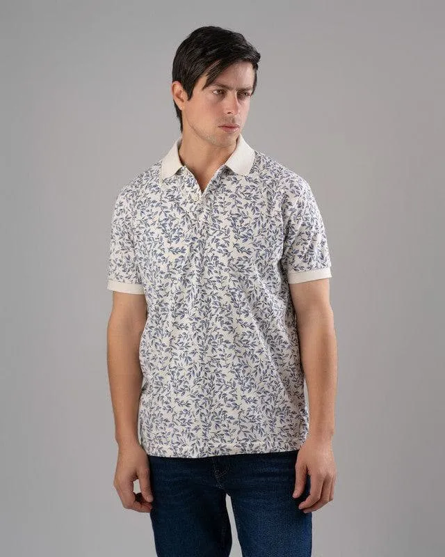 CLASSIC FIT PATTERNED POLO SHIRT - OFF WHITE