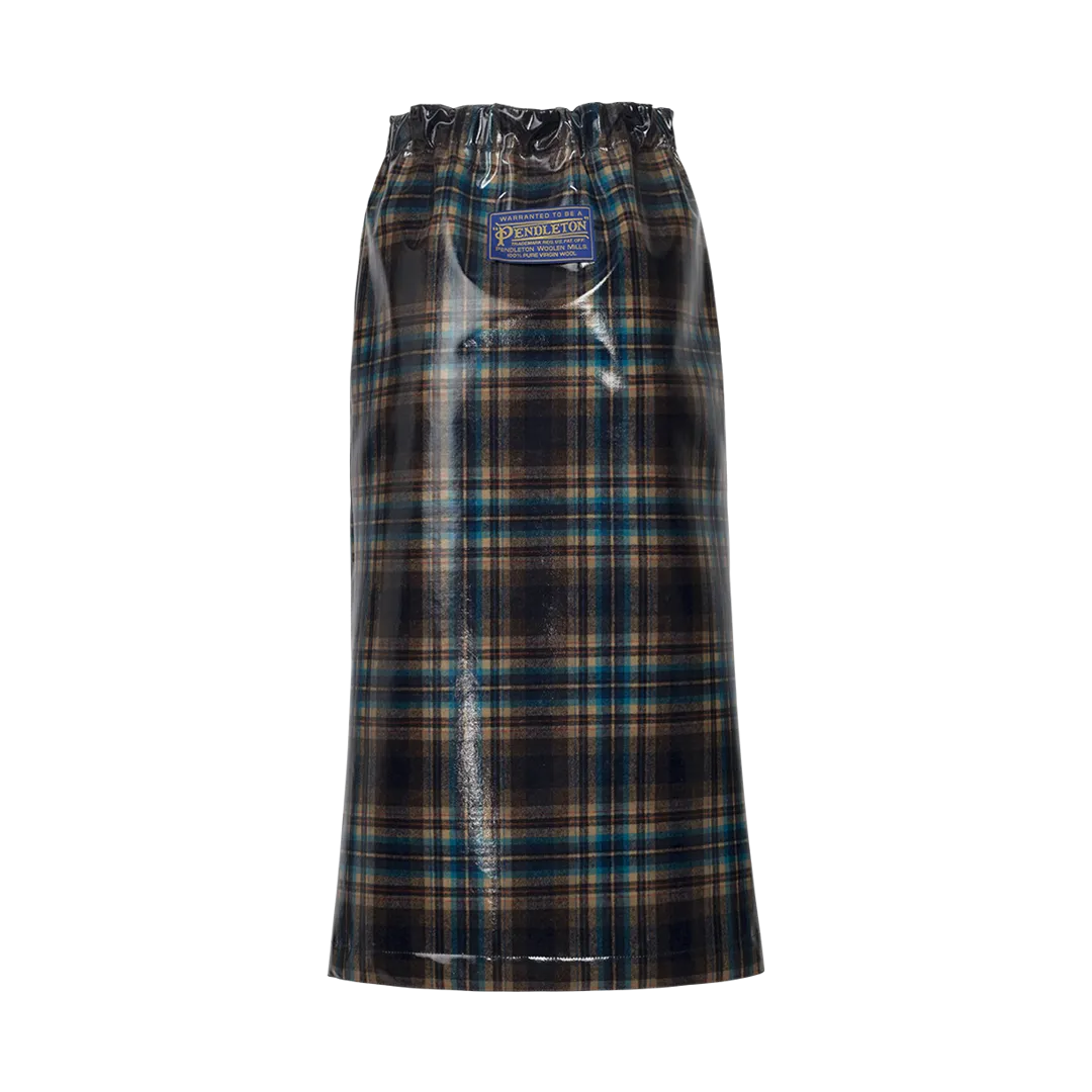 Coated Plaid Midi Skirt