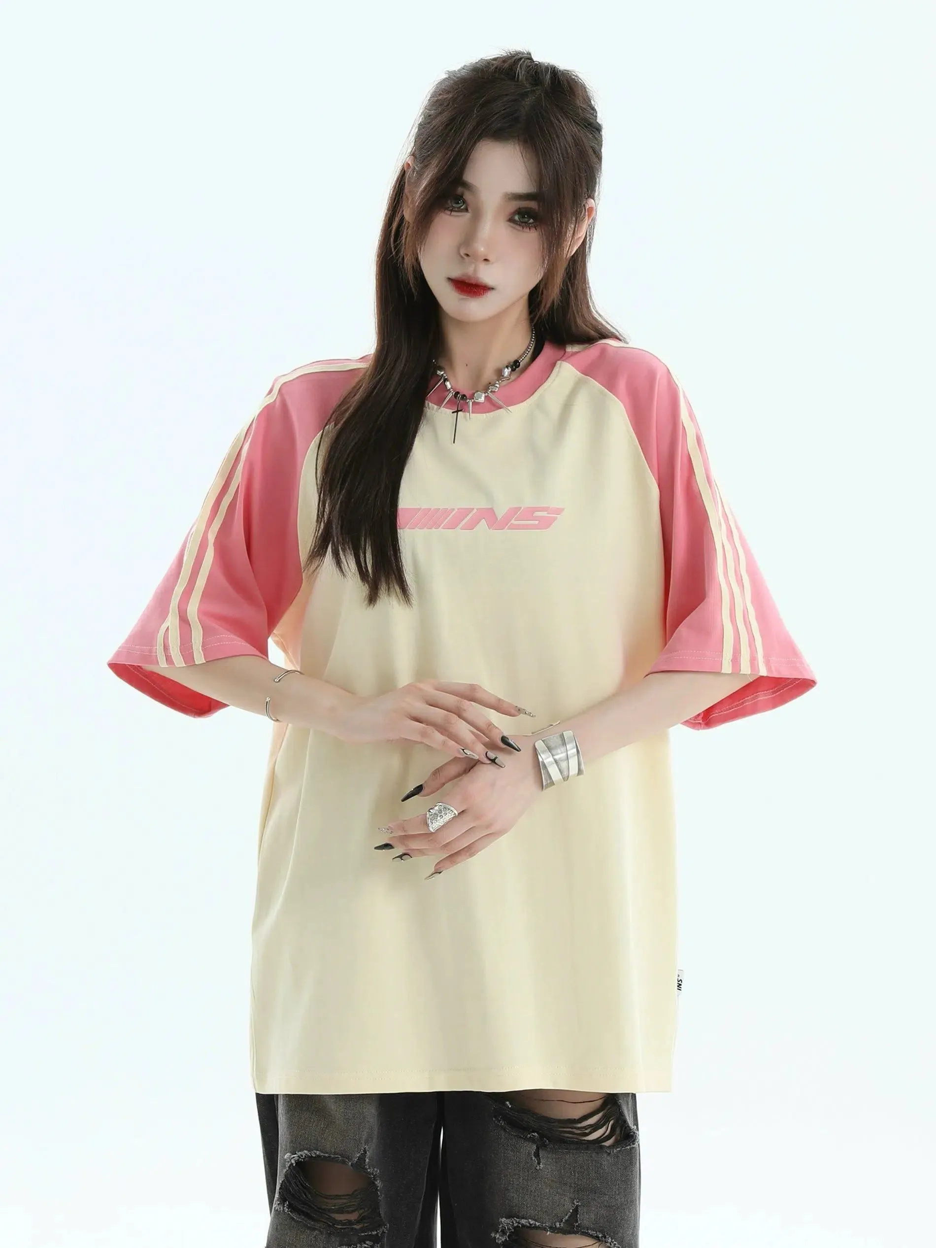 Contrast Sleeve Loose T-Shirt