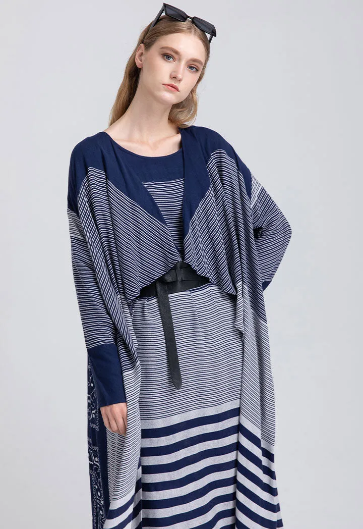 Contrast Striped Loose Fit Outerwear