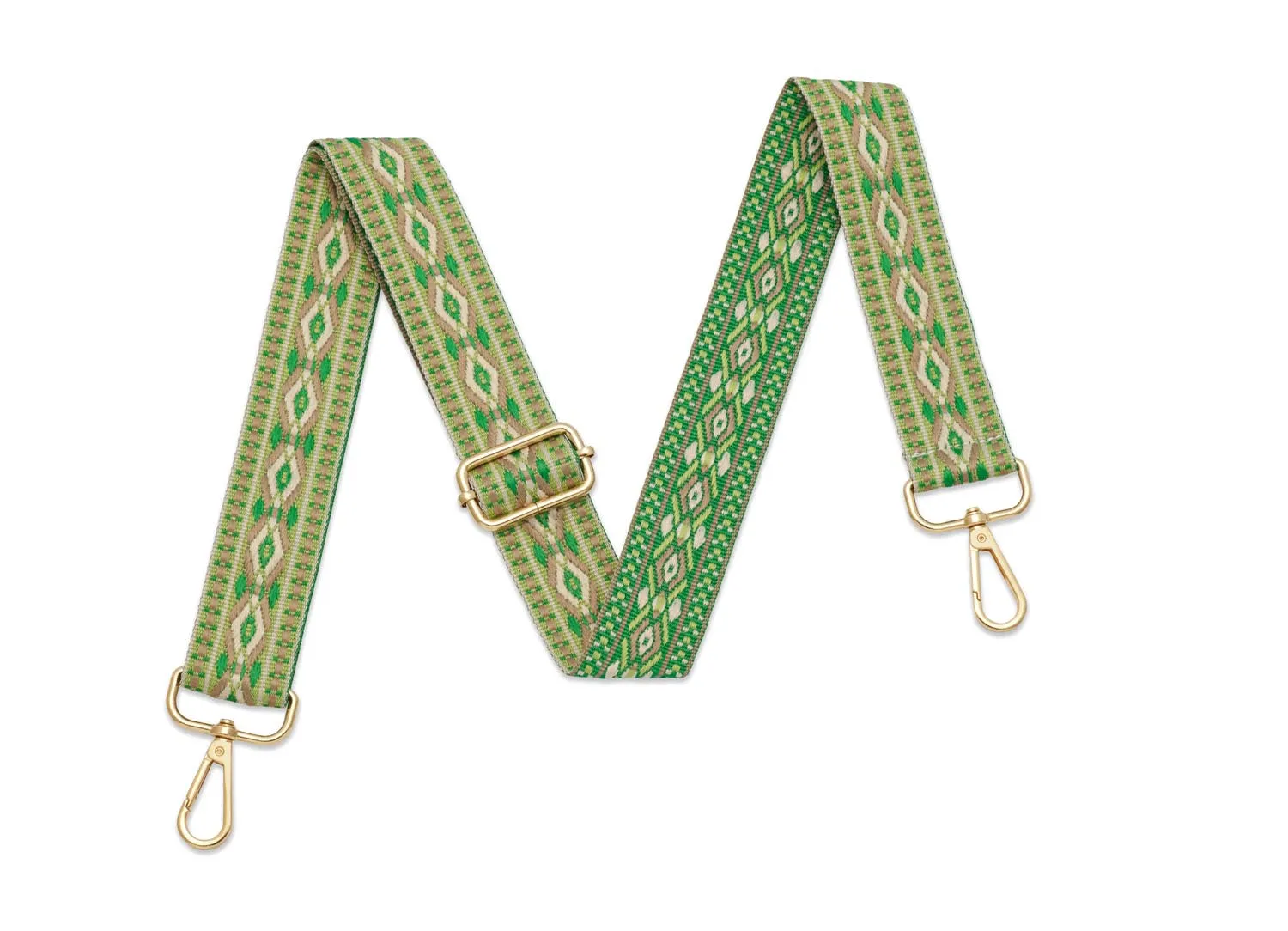 Crossbody Strap - Patterned Strap in Green (Gold Hardware)