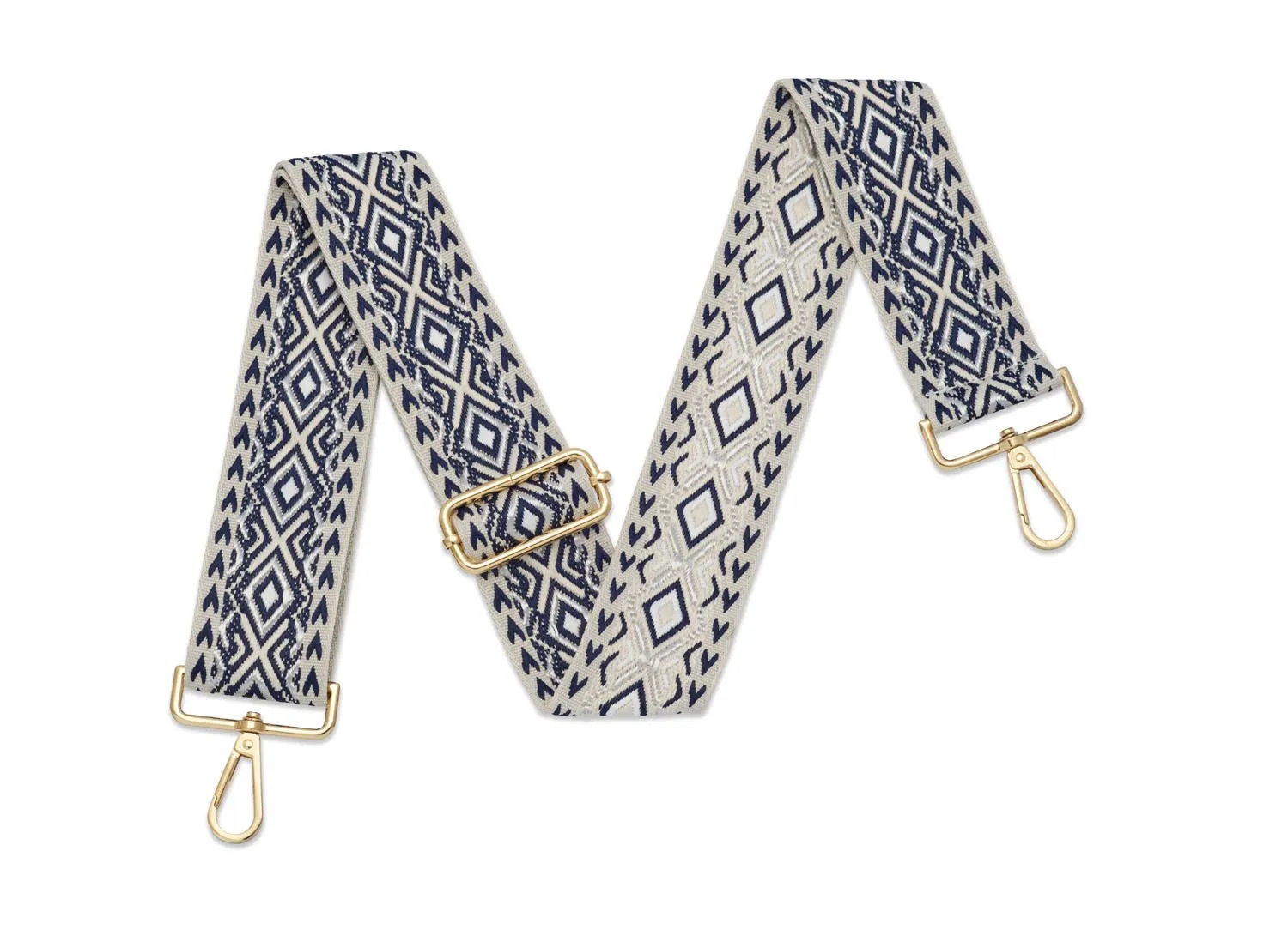 Crossbody Strap -Diamond Patterned Strap in Navy Blue (Gold Hardware)