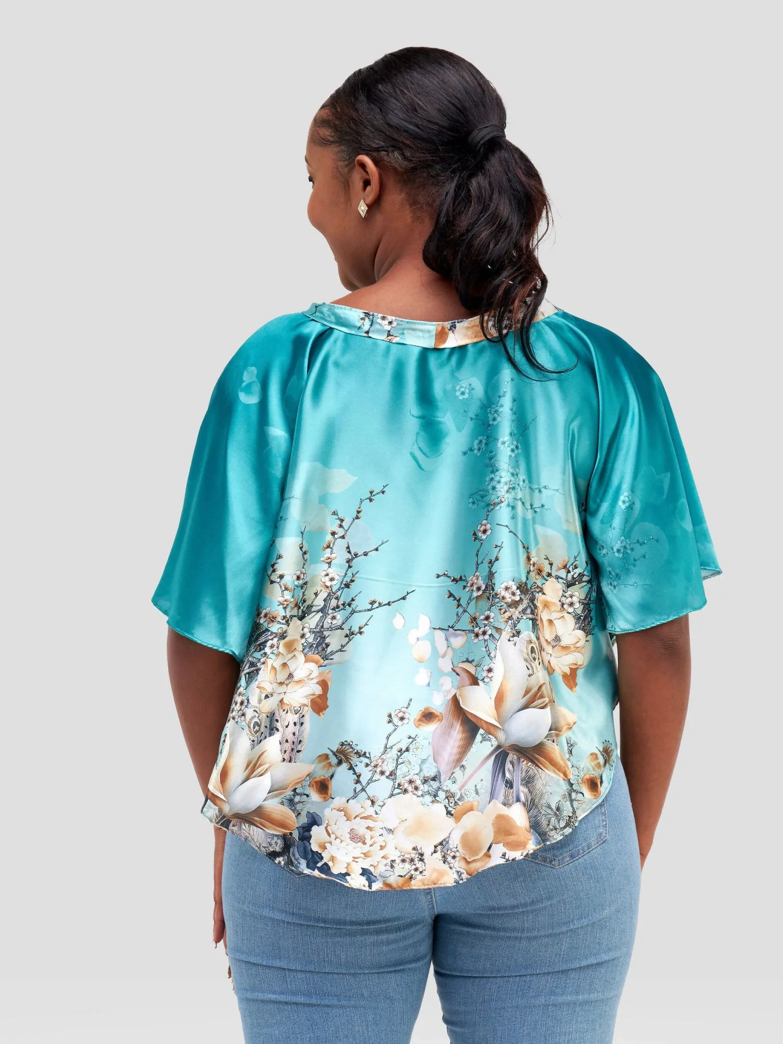 Curves BD Floral Loose Top - Blue