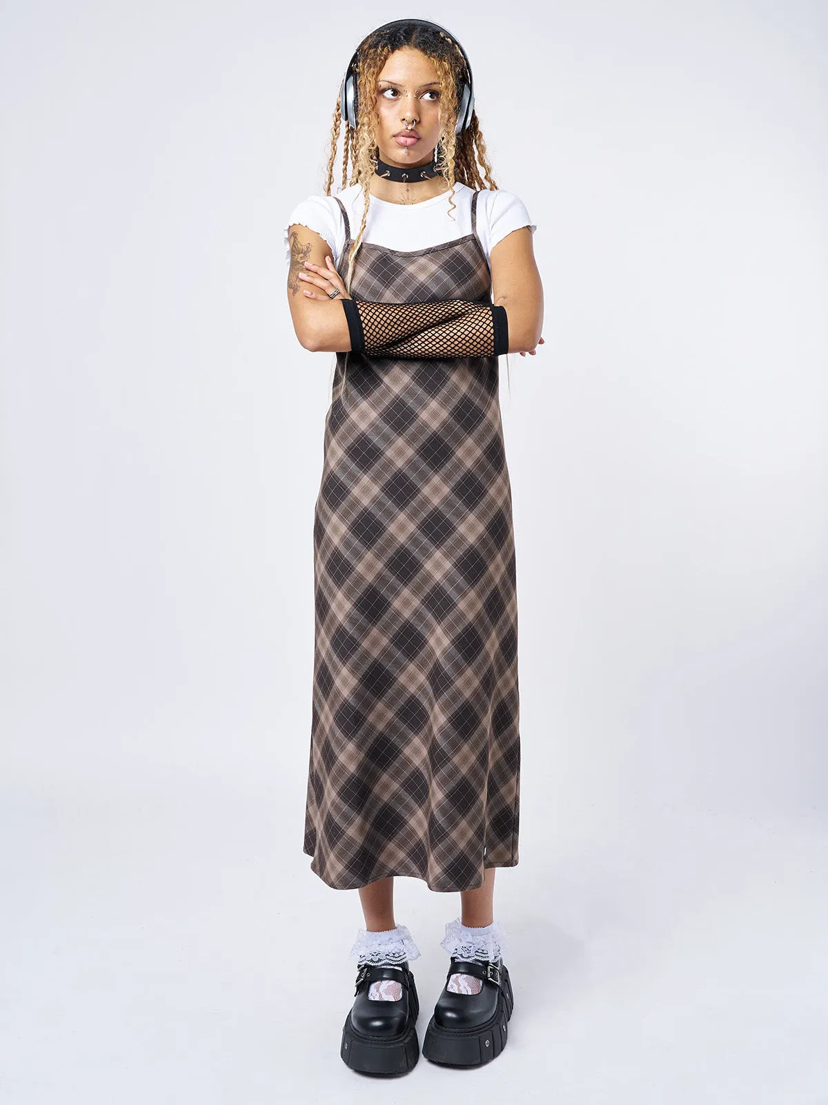 Delia Brown Plaid Maxi Dress