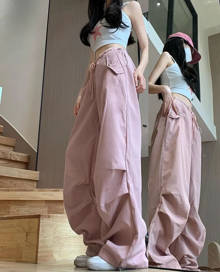 Drawstring Waist Pleated Loose Pants