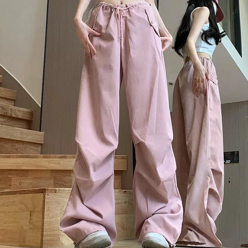 Drawstring Waist Pleated Loose Pants