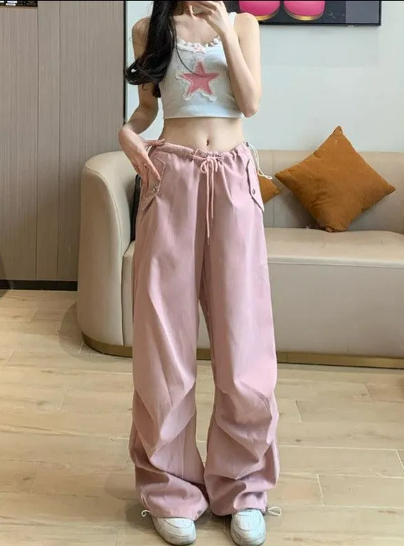 Drawstring Waist Pleated Loose Pants