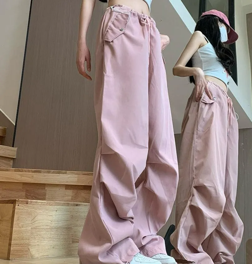 Drawstring Waist Pleated Loose Pants